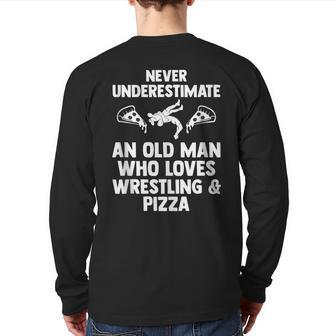Never Underestimate Who Loves Wrestling & Pizza Wrest Back Print Long Sleeve T-shirt - Monsterry