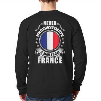 Never Underestimate A Man From France French Flag Back Print Long Sleeve T-shirt - Seseable
