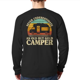 Never Underestimate An Old Camper Campfire Motorhome Trailer Back Print Long Sleeve T-shirt - Monsterry DE