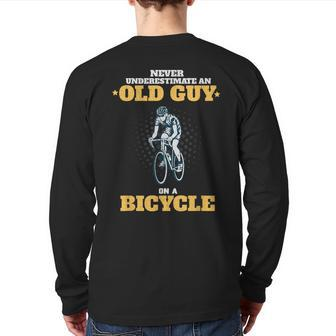 Never Underestimate An Old Guy On A Bicycle Cycling Back Print Long Sleeve T-shirt - Seseable