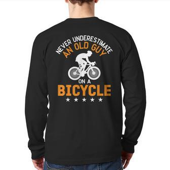 Never Underestimate An Old Guy On A Bicycle Cycling Mens Back Print Long Sleeve T-shirt - Seseable