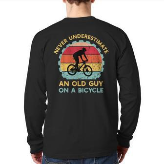 Never Underestimate An Old Guy On A Bicycle Vintage Back Print Long Sleeve T-shirt - Seseable