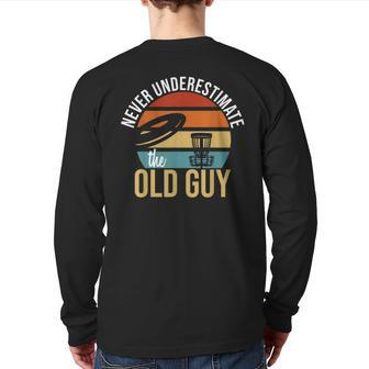 Never Underestimate The Old Guy Retro Disc Golf Back Print Long Sleeve T-shirt - Seseable