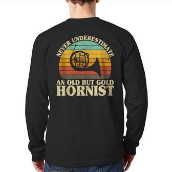 Never Underestimate An Old Hornist French Horn Player Bugler Back Print Long Sleeve T-shirt - Monsterry AU