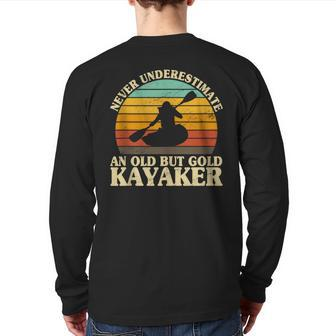 Never Underestimate An Old Kayaker Kayak Canoeing Back Print Long Sleeve T-shirt - Monsterry