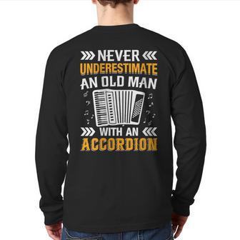 Never Underestimate An Old Man With An Accordion Men's Back Print Long Sleeve T-shirt - Thegiftio UK