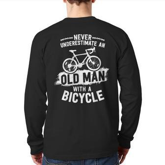 Never Underestimate An Old Man With A Bicycle Biking Cycling Back Print Long Sleeve T-shirt - Thegiftio UK