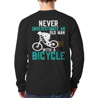 Never Underestimate An Old Man With A Bicycle Cycling Lover Back Print Long Sleeve T-shirt - Thegiftio UK