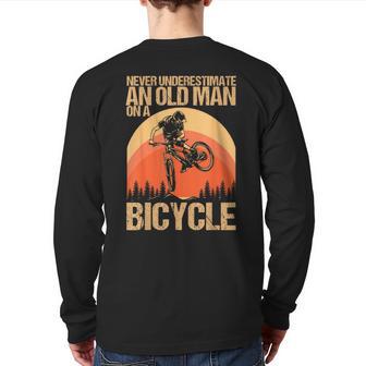 Never Underestimate An Old Man On A Bicycle Cycling Back Print Long Sleeve T-shirt - Monsterry UK