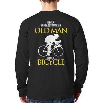 Never Underestimate An Old Man With A Bicycle Ride Back Print Long Sleeve T-shirt - Seseable
