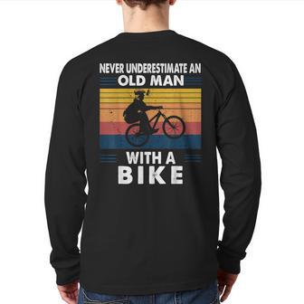 Never Underestimate An Old Man With A Bike Vintage Retro Back Print Long Sleeve T-shirt - Seseable