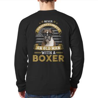 Never Underestimate An Old Man With A Boxer Dog Dad Back Print Long Sleeve T-shirt - Thegiftio UK