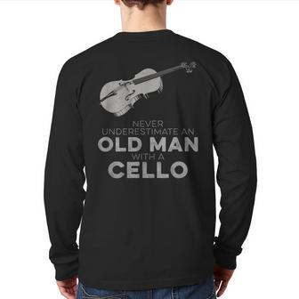 Never Underestimate An Old Man With A Cello Vintage Novelty Back Print Long Sleeve T-shirt | Mazezy