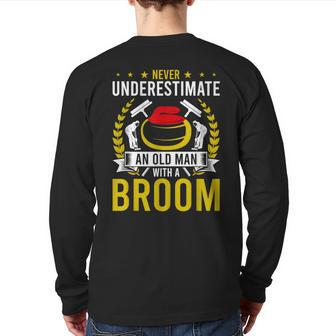 Never Underestimate An Old Man With A Curling Broom Back Print Long Sleeve T-shirt - Monsterry AU