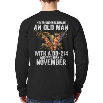 Never Underestimate An Old Man With A Dd-214 Born November Back Print Long Sleeve T-shirt | Mazezy