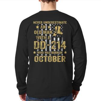Never Underestimate An Old Man With A Dd-214 October Back Print Long Sleeve T-shirt - Seseable