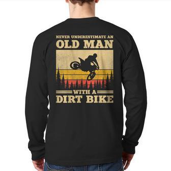 Never Underestimate An Old Man With A Dirt Bike Vintage Back Print Long Sleeve T-shirt - Thegiftio UK