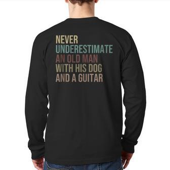 Never Underestimate An Old Man With His Dog And A Guitar Back Print Long Sleeve T-shirt - Seseable