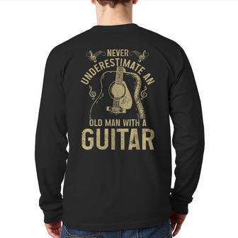Never Underestimate An Old Man With A Guitar Player Back Print Long Sleeve T-shirt - Seseable
