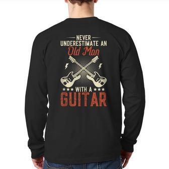 Never Underestimate An Old Man With A Guitar Retro Vintage Back Print Long Sleeve T-shirt - Seseable