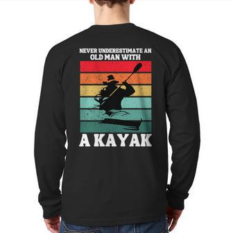 Never Underestimate An Old Man With A Kayak Vintage Canoe Back Print Long Sleeve T-shirt - Seseable