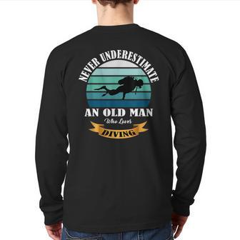 Never Underestimate An Old Man Who Loves Diving Back Print Long Sleeve T-shirt - Thegiftio UK