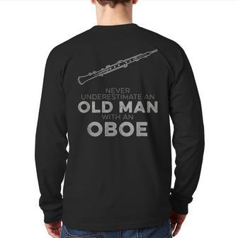 Never Underestimate An Old Man With An Oboe Vintage Novelty Back Print Long Sleeve T-shirt - Seseable