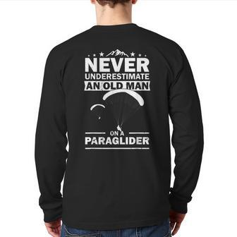 Never Underestimate An Old Man On A Paraglider Paragliding Back Print Long Sleeve T-shirt - Thegiftio UK