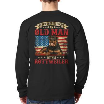 Never Underestimate An Old Man With A Rottweiler Costume Back Print Long Sleeve T-shirt - Monsterry AU