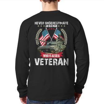 Never Underestimate An Old Man Who Is Also A Veteran Lover Back Print Long Sleeve T-shirt | Mazezy