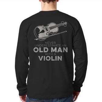 Never Underestimate An Old Man With A Violin Vintage Novelty Back Print Long Sleeve T-shirt - Seseable