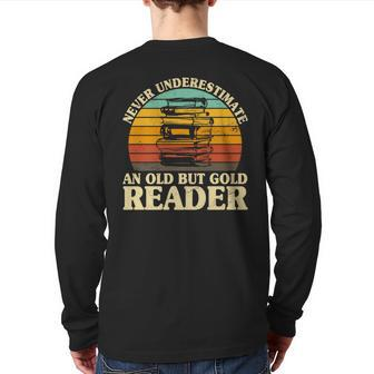 Never Underestimate An Old Reader Bookworm Library Librarian Back Print Long Sleeve T-shirt - Monsterry DE