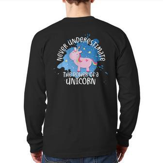 Never Underestimate The Power Of A Unicorn Quote Back Print Long Sleeve T-shirt - Seseable