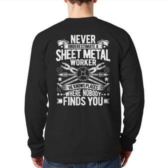 Never Underestimate A Sheet Metal Worker Back Print Long Sleeve T-shirt - Monsterry AU