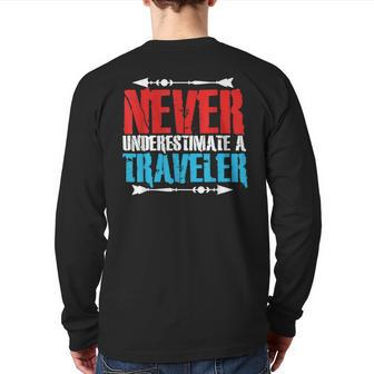 Never Underestimate A Traveler Back Print Long Sleeve T-shirt - Seseable
