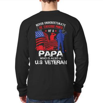 Never Underestimate A Veteran Grandpa Papa Back Print Long Sleeve T-shirt - Seseable