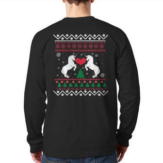 Unicorn Ugly Christmas Sweater With Xmas Trees Back Print Long Sleeve T-shirt - Monsterry CA