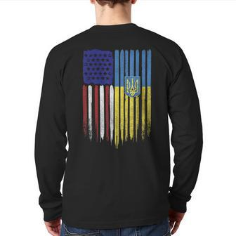 Usa Ukraine Ukrainian Flag Trident Roots Back Print Long Sleeve T-shirt | Mazezy