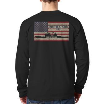 Uss Anzio Cg-68 Cruiser Ship Usa American Flag Back Print Long Sleeve T-shirt | Mazezy