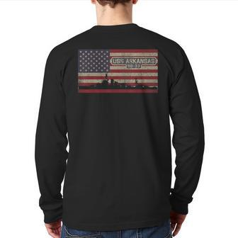 Uss Arkansas Bb-33 Ww1 Ww2 Battleship Usa American Flag Back Print Long Sleeve T-shirt | Mazezy