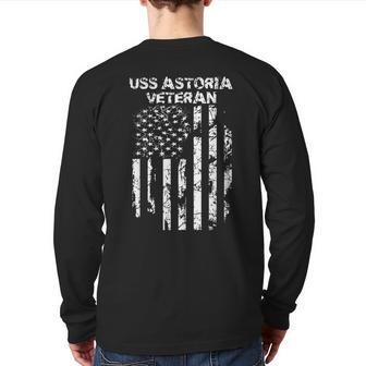Uss Astoria Military Veteran Distressed Usa Flag Back Print Long Sleeve T-shirt | Mazezy