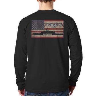 Uss Billings Lcs-15 Littoral Combat Ship Usa American Flag Back Print Long Sleeve T-shirt | Mazezy