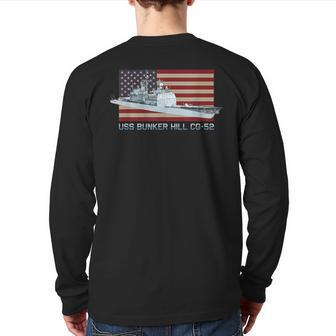 Uss Bunker Hill Cg-52 Ship Diagram American Flag Back Print Long Sleeve T-shirt | Mazezy