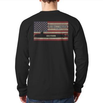 Uss Connecticut Ssn-22 Submarine Usa American Flag Back Print Long Sleeve T-shirt | Mazezy