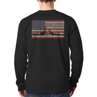Uss Conyngham Ddg-17 Destroyer Ship Usa American Flag Back Print Long Sleeve T-shirt | Mazezy