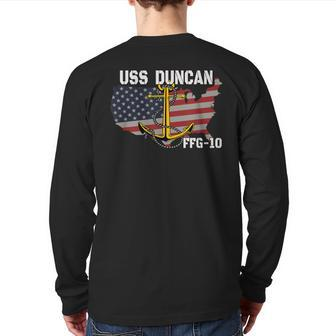 Uss Duncan Ffg-10 Frigate Veterans Day Son Father Grandpa Back Print Long Sleeve T-shirt | Mazezy