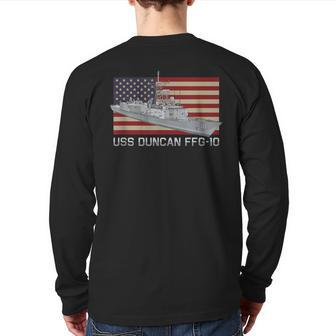 Uss Duncan Ffg-10 Ship Diagram American Flag Back Print Long Sleeve T-shirt | Mazezy