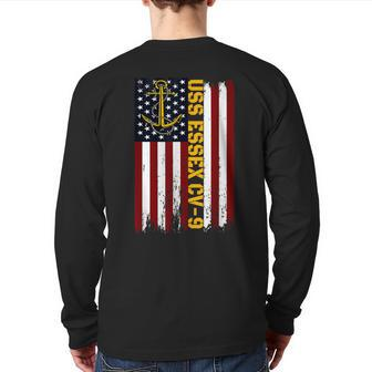 Uss Essex Cv-9 Aircraft Carrier American Flag Back Print Long Sleeve T-shirt | Mazezy