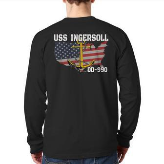 Uss Ingersoll Dd-990 Warship Veterans Day Father Grandpa Dad Back Print Long Sleeve T-shirt | Mazezy