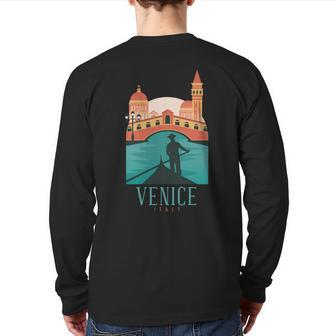 Venice Rialto Bridge Italy Vintage Italian Souvenir Back Print Long Sleeve T-shirt | Mazezy